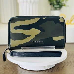 Authentic Dior Homme Leather Camouflage Double Zip Around Wallet Clutch